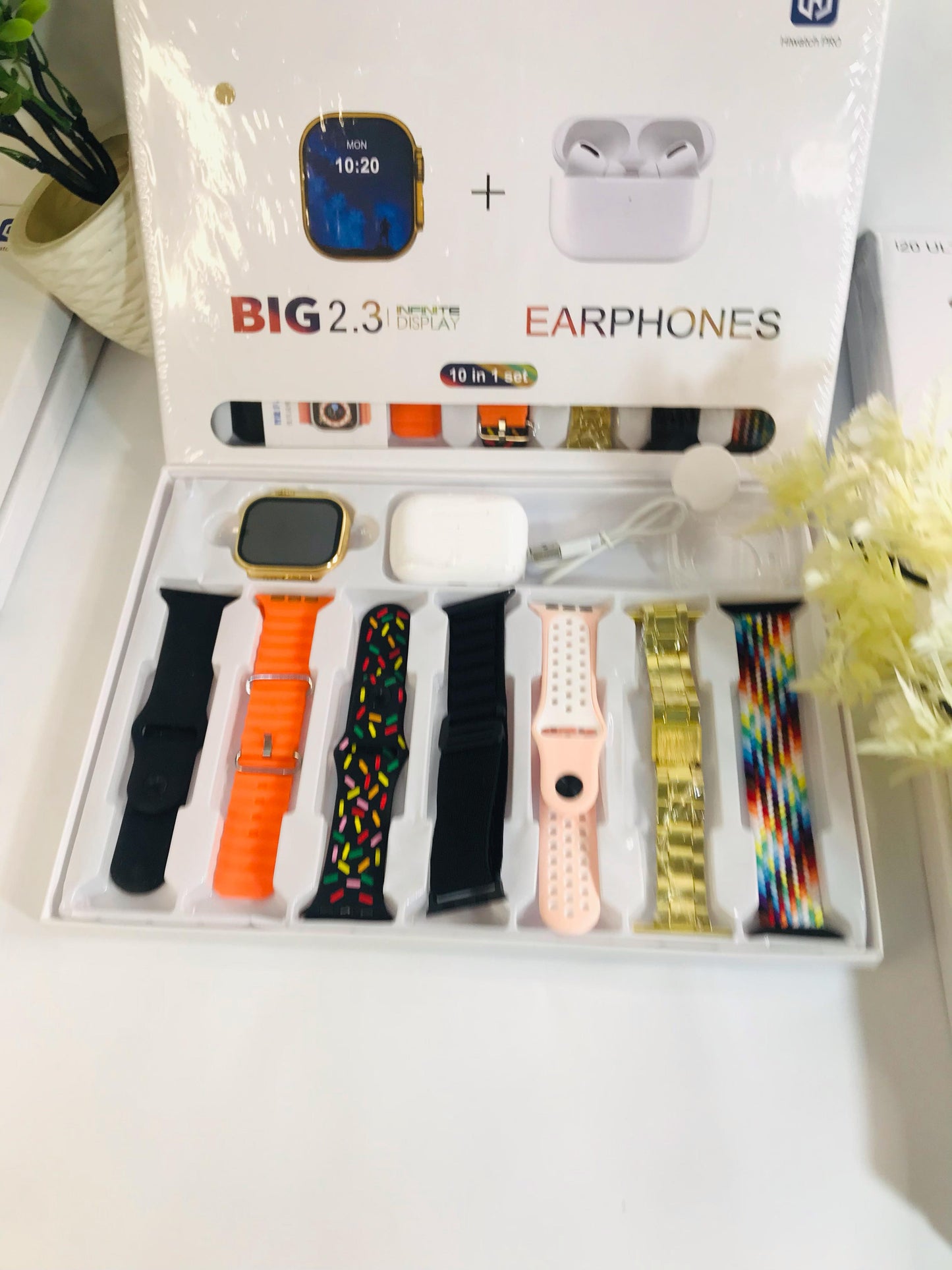 Smart Watch + AirPods Combo (10-in-1 Set) – Stylish Bands Included