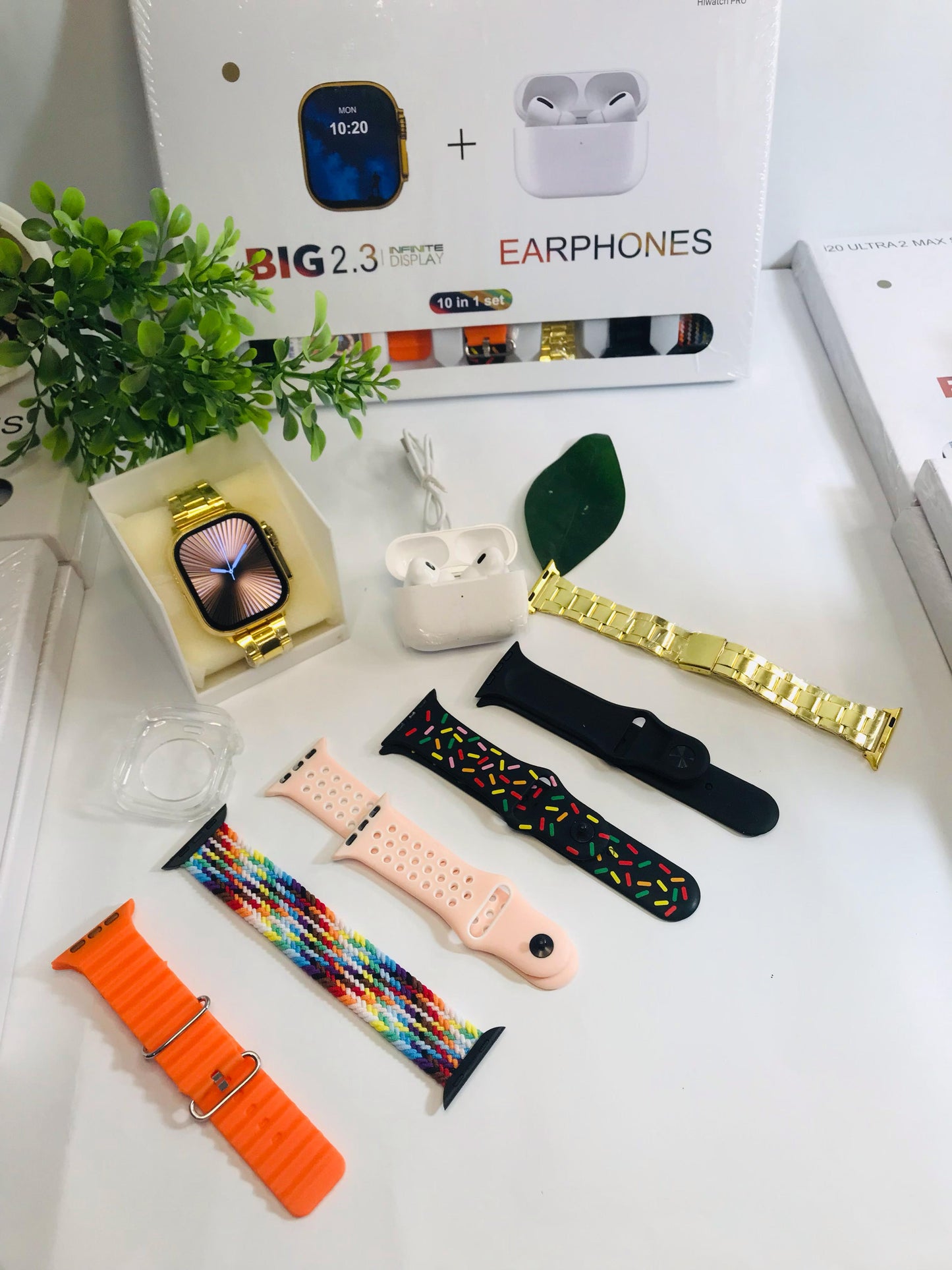 Smart Watch + AirPods Combo (10-in-1 Set) – Stylish Bands Included