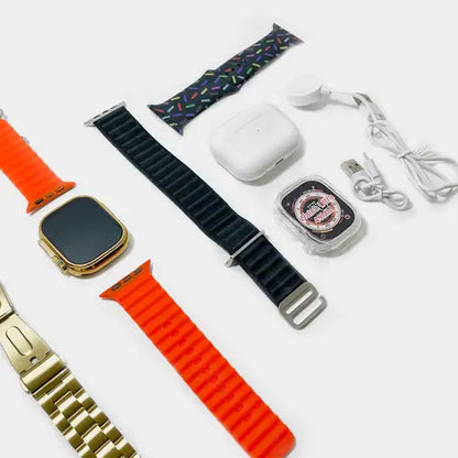 Smart Watch + AirPods Combo (10-in-1 Set) – Stylish Bands Included